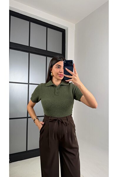 Gaus Green Polo Neck Md Equivalent Soft Textured Sweater Gaus-00864