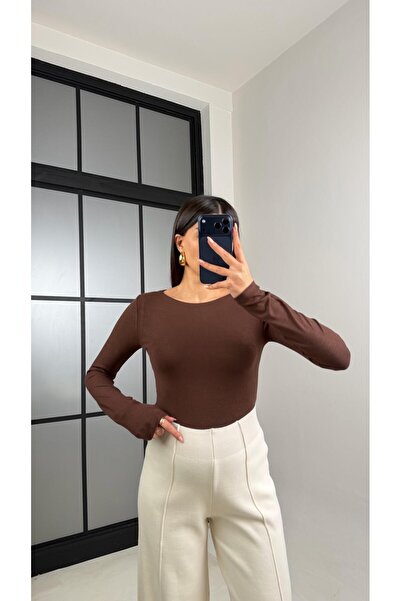 Gaus Brown Boat Neck Basic Blouse Gaus-00881