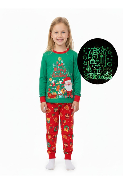 Babyqlo بيجامات سانتا كلوز الخضراء المضيئة لعيد الميلاد للجنسين