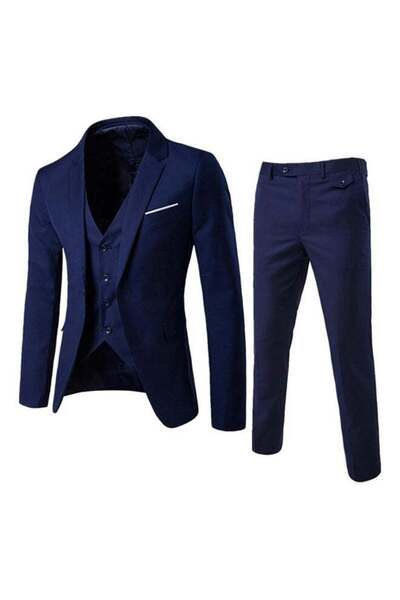 BLUELANS 3-Piece Business Formal Slim Fit Suit Navy