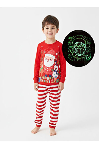 Babyqlo Unisex Red Santa Stripe Glow Pajama Set