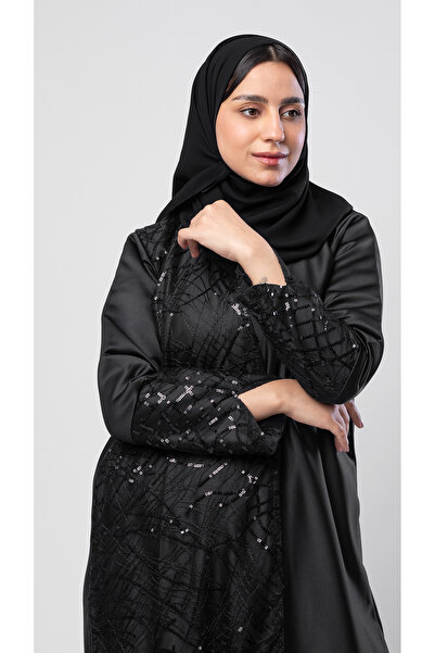 outline Black abaya in Mikado fabric