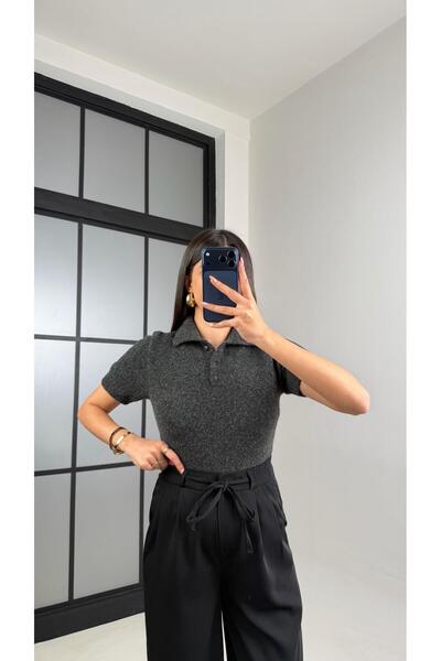 Gaus Anthracite Polo Neck Md Equivalent Soft Textured Sweater Gaus-00864