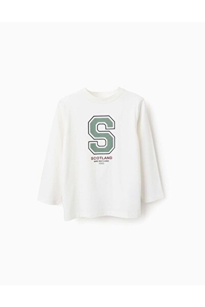 Ziddy Long Sleeve Cotton T-shirt for Boys 'Scotland', White