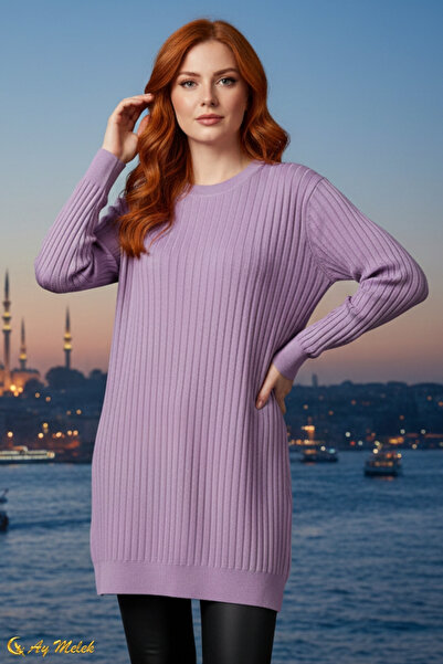 AYMELEK سترة نسائية تريكو طويلة بياقة دائرية وتصميم مستقيم