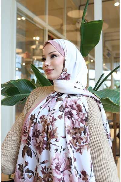 sefamerve Капрі-шаль з квітковим візерунком 70349-04 Пудрово-коричневий