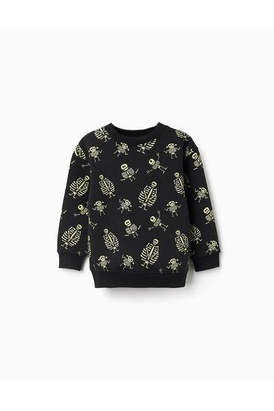 Ziddy Brushed sweatshirt with glow-in-the-dark motif for boys, black