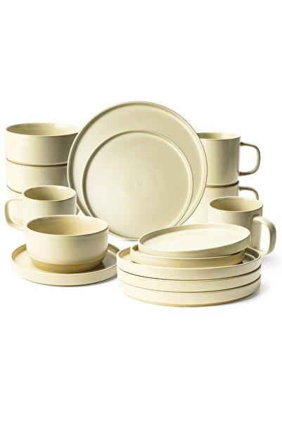 MIAMIO Dinner service for 4 people, set of 16 pieces, Mugs, Bowls, Plates, ceramic, Sierra sand beige