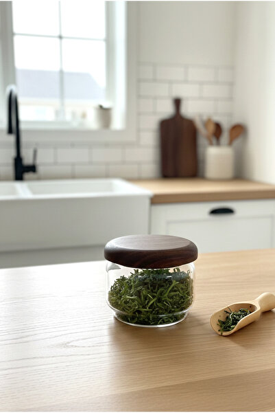 FH finehome Dengi Acacia Flat Lid Glass Jar 9X7Cm