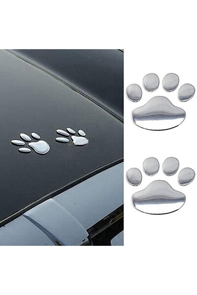 Yash Set 2 Stickere Labute catel 3D, pentru perete sau auto, 6x6 cm, argintiu