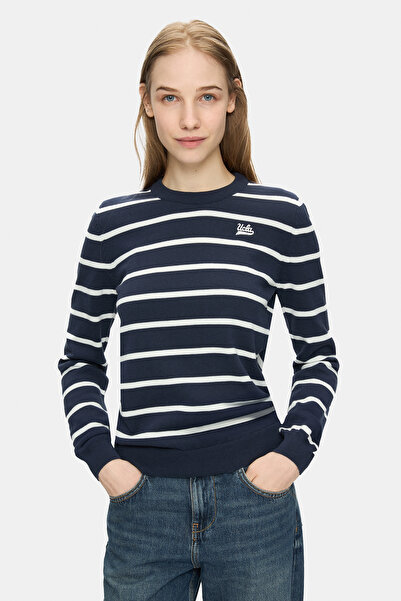 UCLA Teresa navy blue crew neck embroidered standard fit women's knitwear