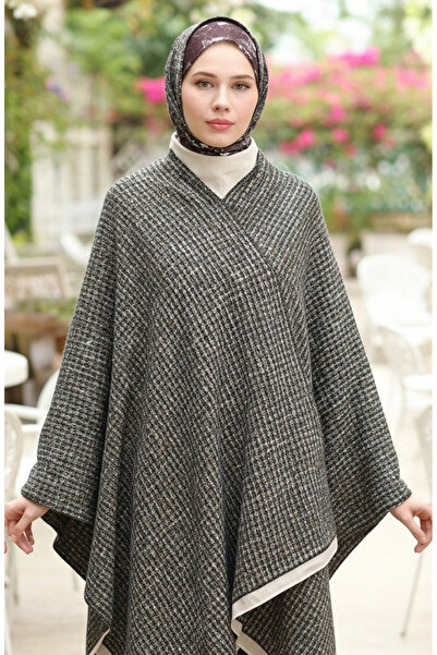 sefamerve Poncho shoulder shawl 2074-01 black mustard