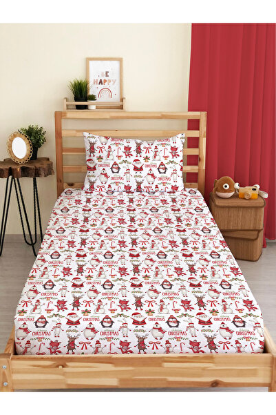 Evmila Christmas Patterned Single Digital Printed Fitted Sheet Set (Cotton) – 100X200Cm