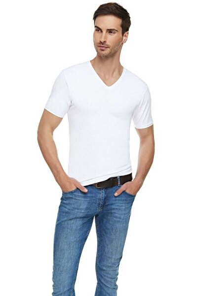 Tutku Elit Elite Elit Men's Elastane L Stretch Fabric Cotton T-Shirt-White-White