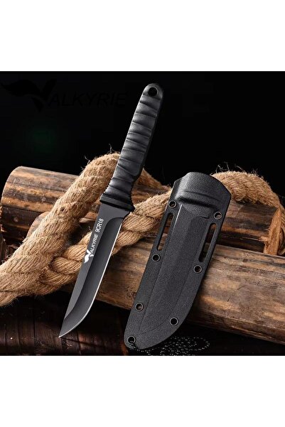 valkyrie 9CR18 Soğuk Çelik Boyun Askılı Kılıflı Kamp Av Bıçağı Paslanmaz Çelik Siyah