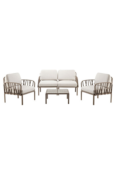 Maison Mex Set of 2 armchairs, sofa and garden/terrace table, SORIA, grey/beige