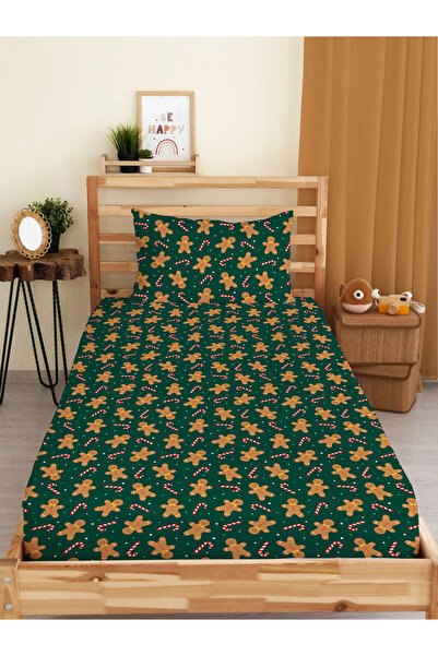 Evmila Cookie Man Patterned Single Digital Printed Elastic Sheet Set (Cotton) – 100X200Cm