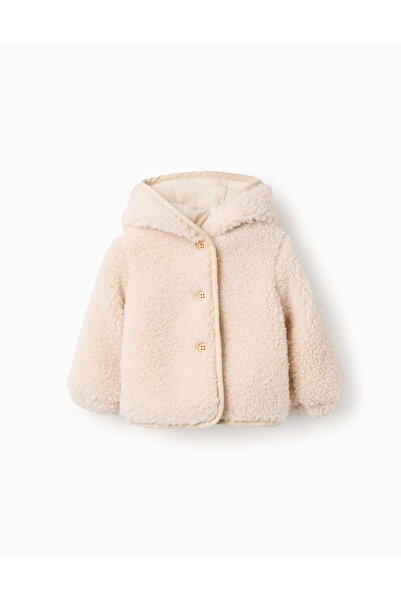 Ziddy Hooded Sherpa Jacket for Newborns, Beige