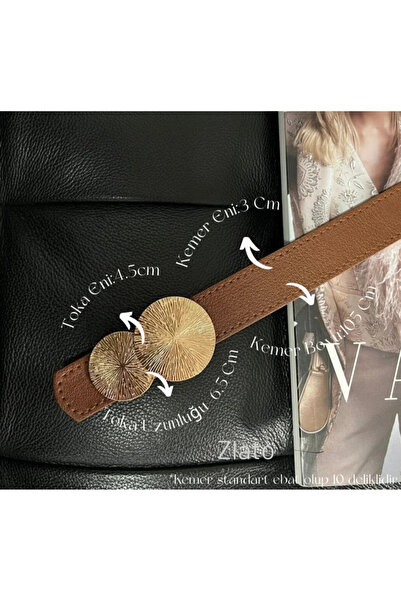 Zlato حزام أنيق وراقي بتفاصيل مشبك ذهبي بني للنساء