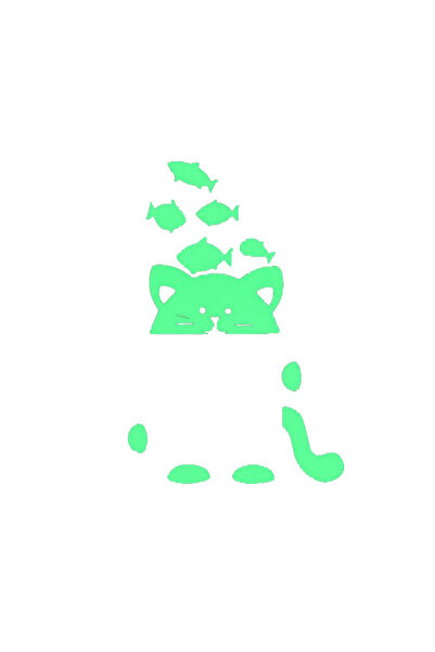 Yash Glow-in-the-dark sticker with cat and fish for switch/socket, 10x10cm, g...