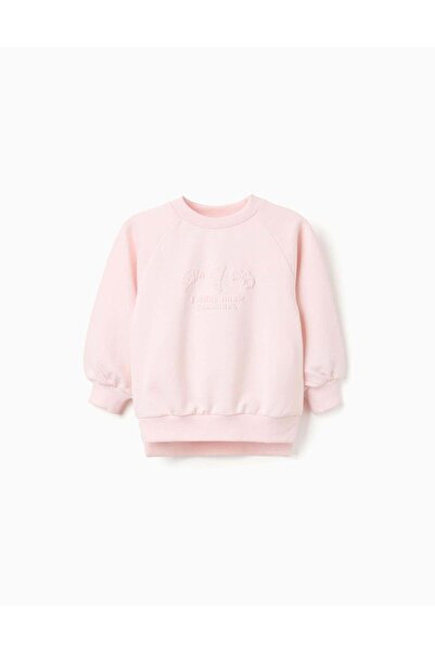 Ziddy Cotton Sweatshirt with Embossed Croissants Print for Girls, Pink