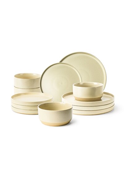 MIAMIO Dinner service for 4 people, set of 12 pieces, Sierra collection, Bowls, Plates, ceramic, sand beige