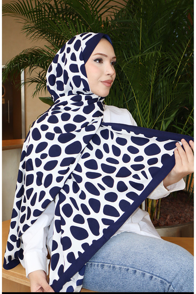 sefamerve Geometric patterned capri shawl 70342-02 navy blue ecru