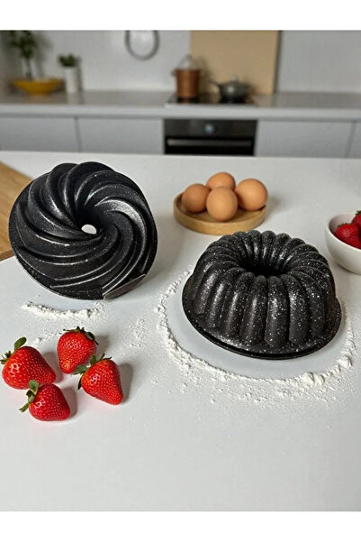 ROYALGROSS طقم من قطعتين - صينية كيك جرانيت مصبوبة وصينية كيك مقطعة - أسود 26 سم