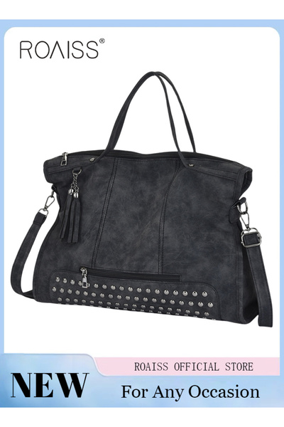 ROAISS حقيبة توت ريترو نسائية غير لامعة حقيبة كتف عصرية ذات سعة كبيرة حقيبة م...