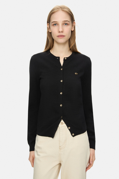 UCLA Nova Black Crew Neck Standard Fit Women's Cardigan with Metal Logo