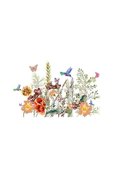 Yash Sticker floral cu pasari Colibri si fluturi, 55x75 cm, multicolor