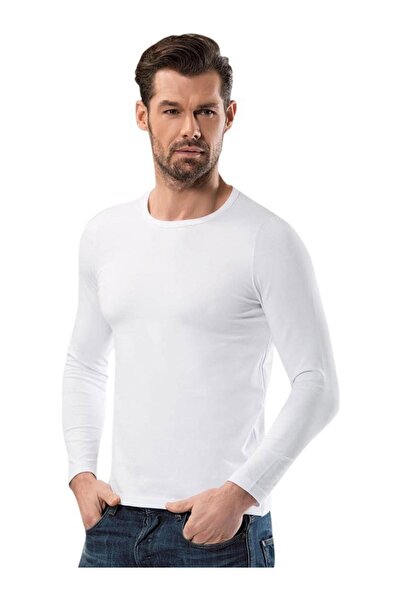 Tutku Elit Elite Men's White Long Sleeve Undershirt 3 Pieces-White-White