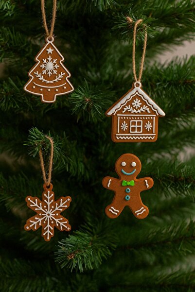 Mystoray زينة شجرة عيد الميلاد من 4 قطع، رجل البسكويت الملون، منزل الثلج، شبك...