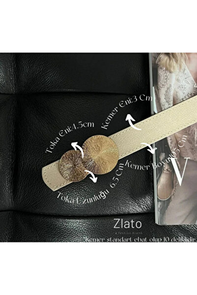 Zlato حزام نسائي أنيق وراقي باللون البيج مع تفاصيل مشبك ذهبي