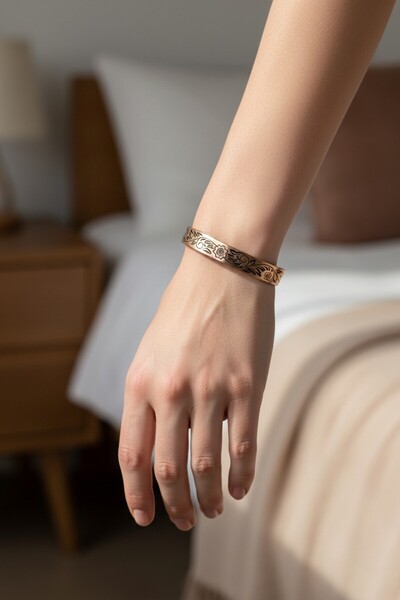 Pisidesa Rose Motif Copper Bracelet – Handmade, Antique Patterned, Adjustable Pure Copper Unisex Bracelet