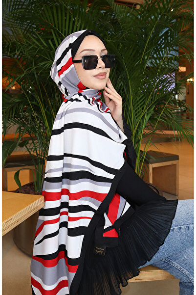 sefamerve Patterned Capri Shawl 70339-06 Red Black