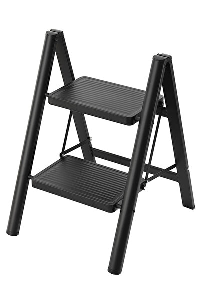 Lawazim سلم من درجتين - كرسي خفيف الوزن قابل للطي مع دواسات مانعة للانزلاق