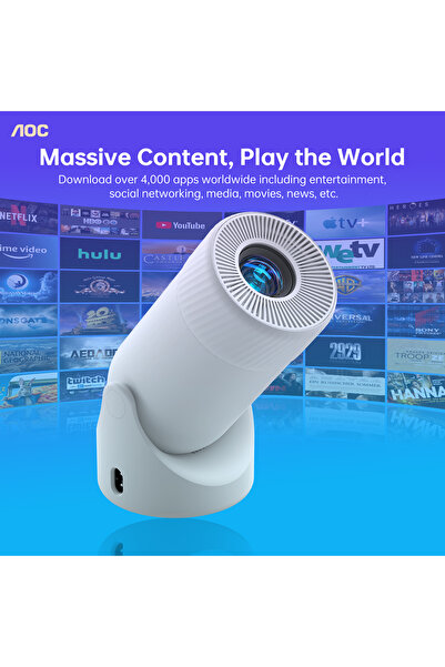 Aoc جهاز عرض محمول بدقة 4K | واي فاي وبلوتوث | دوران 180 درجة لتجربة سينما منزلية