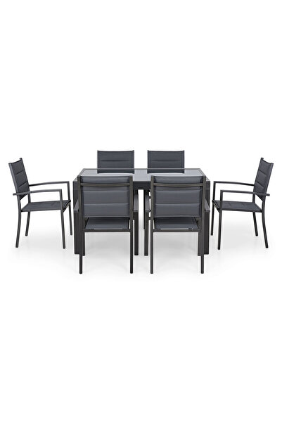 Maison Mex Set of 6 chairs and large extendable table for garden/terrace, LUCCA, grey