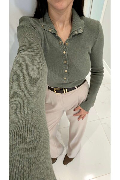 BİRCANÇİL Posti Khaki Blouse with Snap Detail