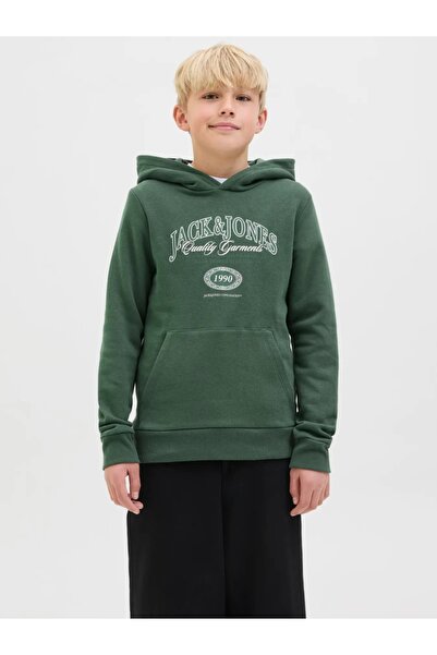Jack & Jones Boys' sweatshirt with logo print and pouch pocket, Green