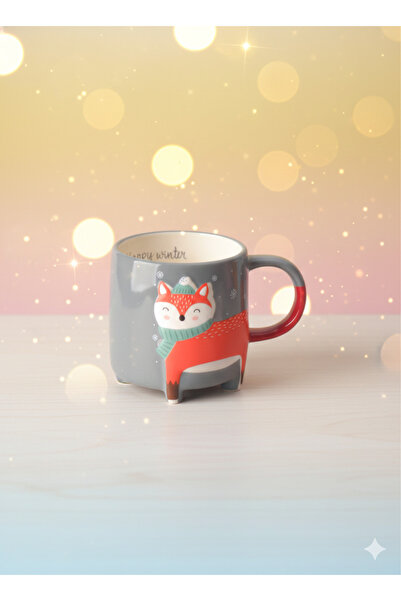 Tohana Winter Themed Ceramic Mug with 3D Animal Figures 420 ml