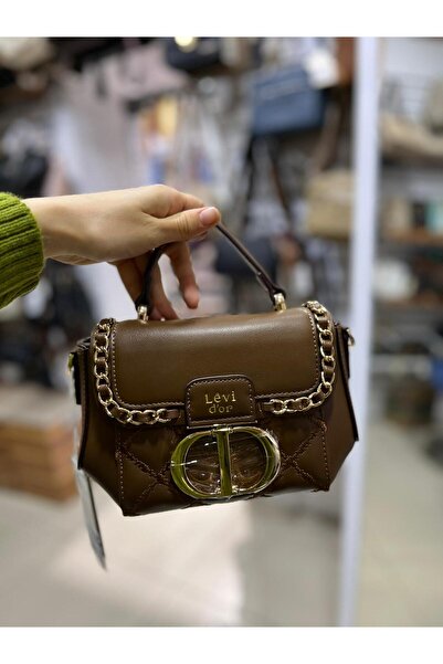 Levidor Camel Rectangular Metal Lock Shoulder Bag 930428