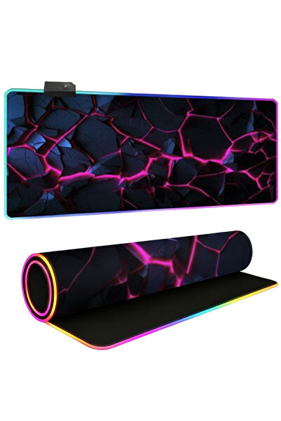 TnsAround Professional Gaming MousePad, 4 LED Lighting Modes, Lava Cracks Pattern, 80x30 cm