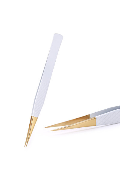 Choice5 4 ملقط مضاد للكهرباء الساكنة من الذهب الأبيض لتمديد الرموش والحواجب من الفولاذ المقاوم للصدأ مجموعة Beauty Prec.