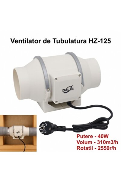 Dalbi Ventilator profesional de conductă în linie HZ-125, 40W, 310 m³/h, Ø125...