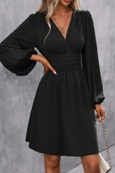 Mossta Double-Breasted Collar Waist Mini Dress - Black