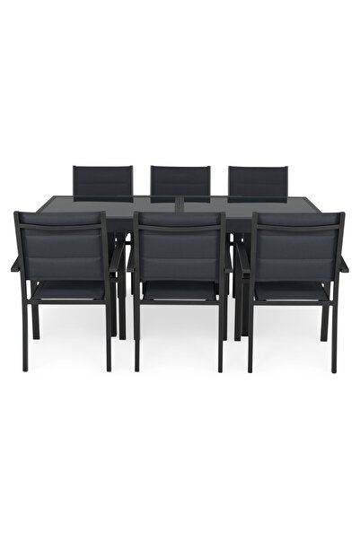 Maison Mex Set of 6 chairs and small extendable table for garden/terrace, LUCCA, grey