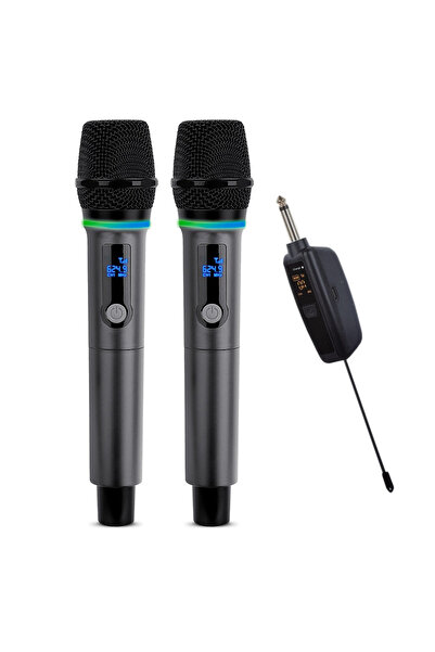 Coverzone RGB Işıklı UHF Kablosuz Mikrofon Seti Çift El Mikrofonu 50m Mesafe Sahne Karaoke Canlı Yayın WN-08