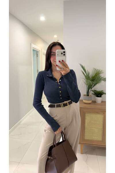 BİRCANÇİL Bluză cu detaliu cu nasturi Posti Indigo